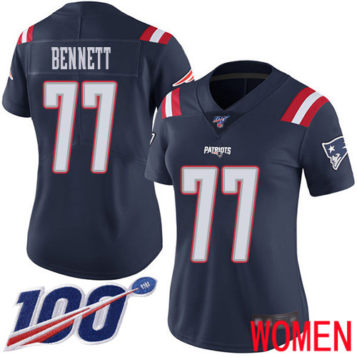 New England Patriots Football 77 100th Season Limited Navy Blue Women Michael Bennett NFL Jersey